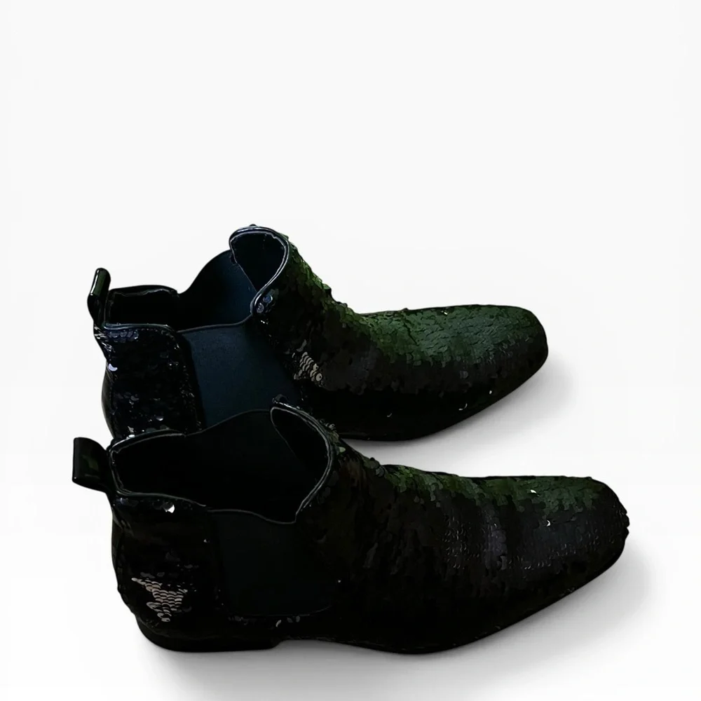 Amali black sequins sparkle ankle boots men formal prom evening like new 9.5